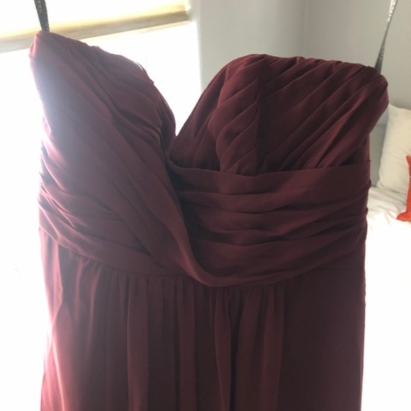 David's Bridal Wine Long Strapless Chiffon Dress - Picture 2 of 3